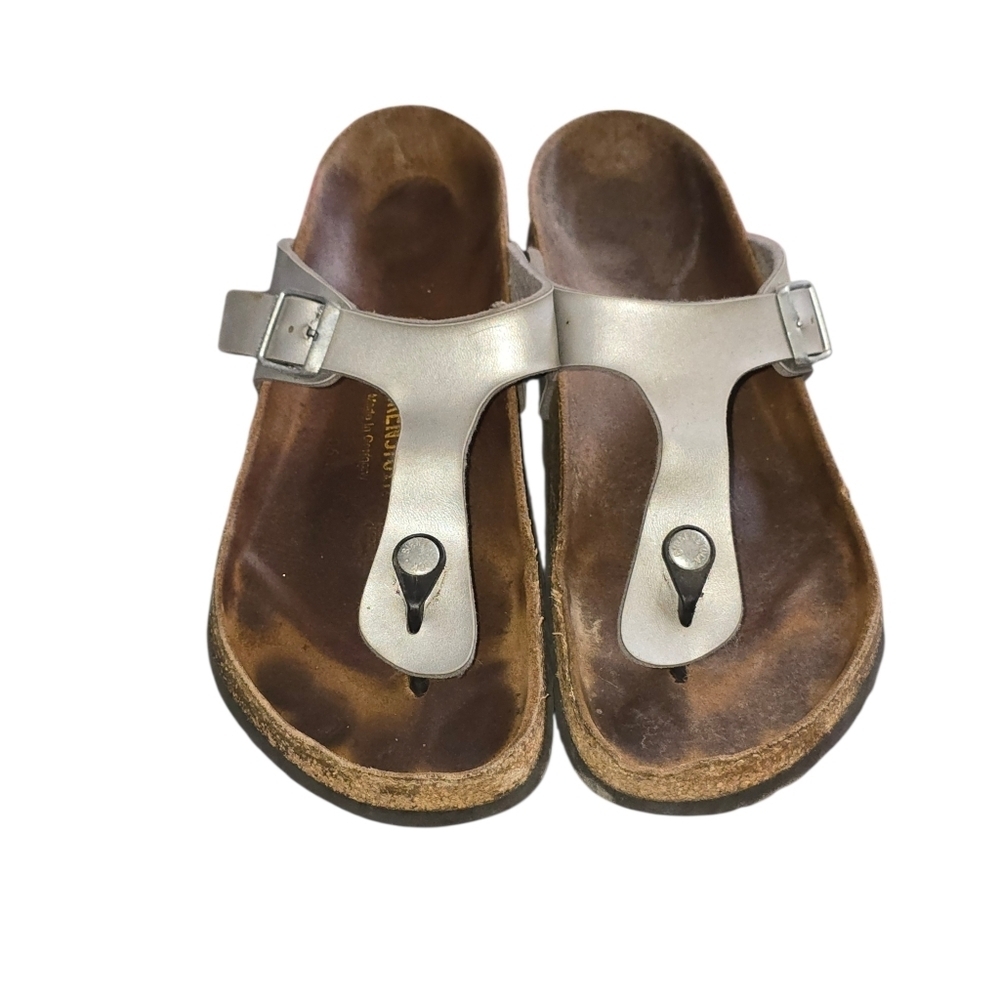 Birkenstock Gizeh Metallic Silver and Brown Sandals Size 42 11-11.5 W 9-9.5 M